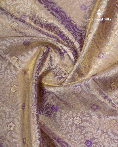 Purple Tissue Bridal Pure Kanjivaram Silk Saree With Contrast Violet Traditional Evening Morning Border