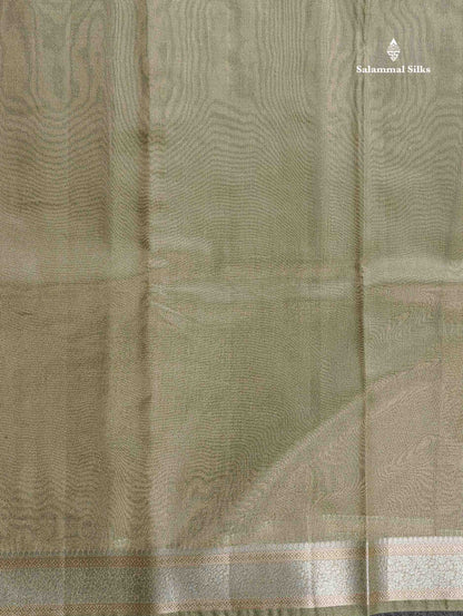 Tissue Saree - Olive Green Colour Plain Body With Fancy Border