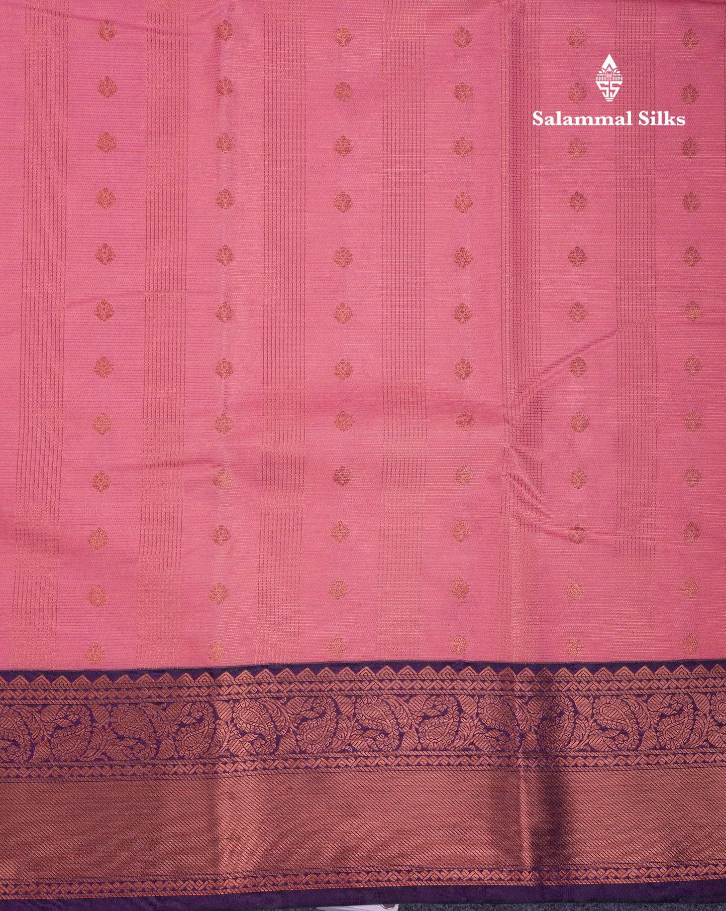 Beautiful Dark Peach Semi Silk Saree With Contrast Dark Purple Traditional Border