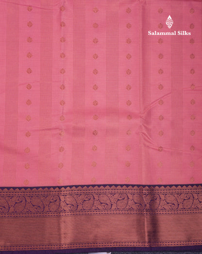 Beautiful Dark Peach Semi Silk Saree With Contrast Dark Purple Traditional Border