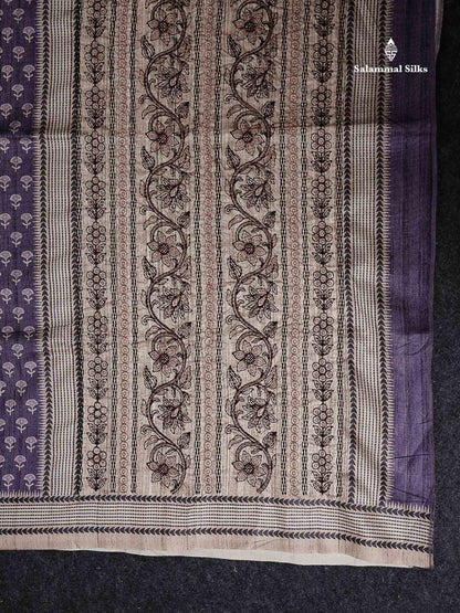 Semi Tussar Saree - Light Violet Along With Contrast Cream Sandal Blouse