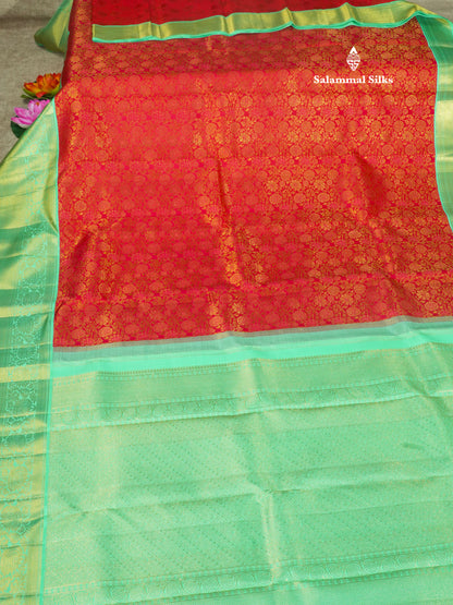 Beautiful Dual Tone Reddish Pink Pure Kanjivaram Silk Saree (2G) Zari With Contrast Rexona Green Border