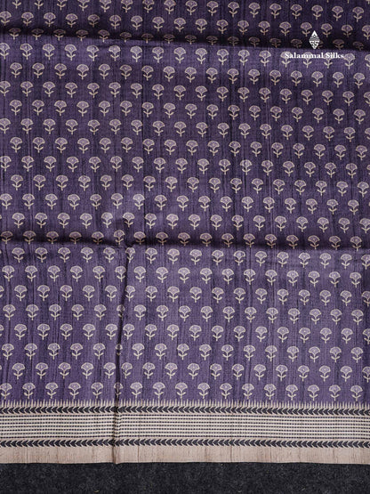 Semi Tussar Saree - Light Violet Along With Contrast Cream Sandal Blouse