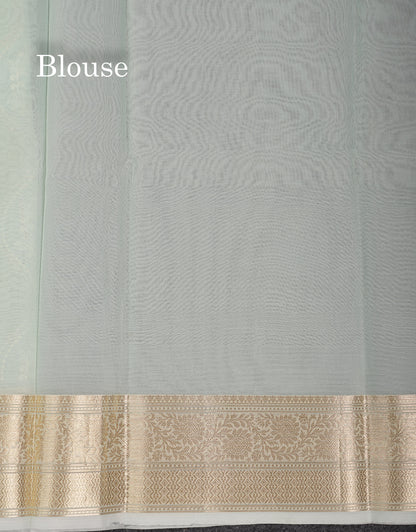 Beautiful Light Rexona Wave Pattern Thread Work Semi Organza Fancy Saree With Traditional Border
