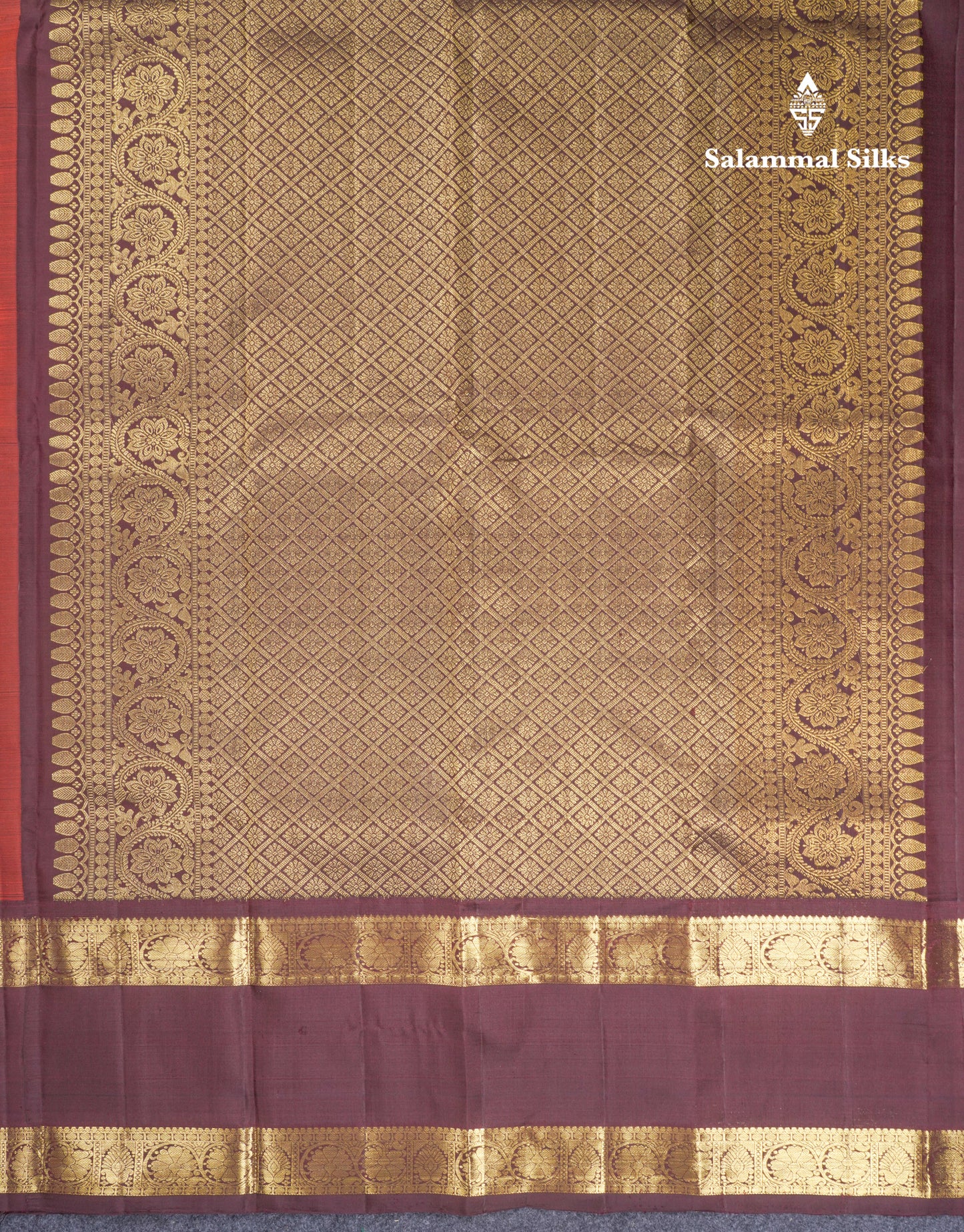 Rust Orange Kanjivaram Pure Silk Saree With Contrast Brown Traditional Gap Border