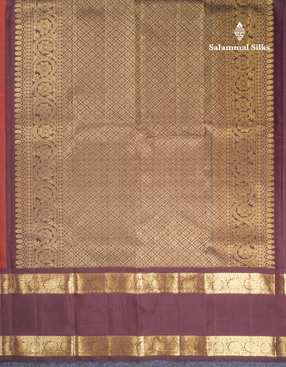 Rust Orange Kanjivaram Pure Silk Saree With Contrast Brown Traditional Gap Border