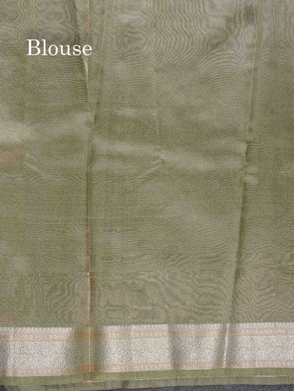 Tissue Saree - Olive Green Colour Plain Body With Fancy Border
