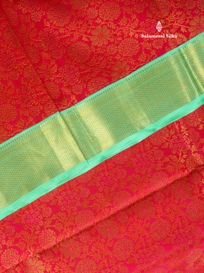 Beautiful Dual Tone Reddish Pink Pure Kanjivaram Silk Saree (2G) Zari With Contrast Rexona Green Border