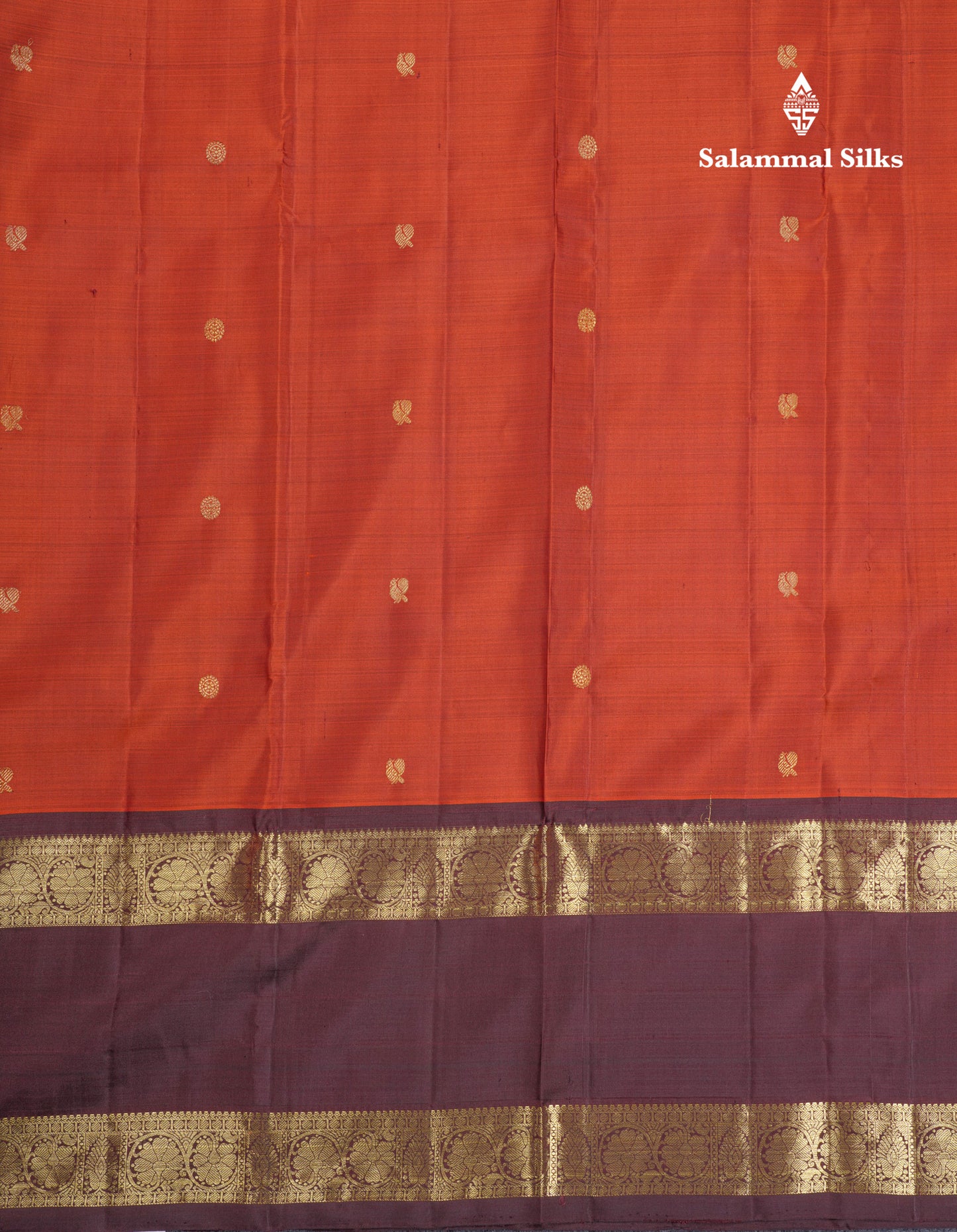 Rust Orange Kanjivaram Pure Silk Saree With Contrast Brown Traditional Gap Border