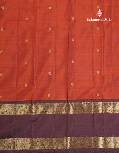 Rust Orange Kanjivaram Pure Silk Saree With Contrast Brown Traditional Gap Border