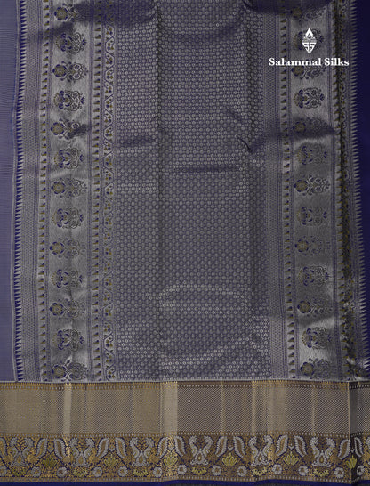 Beautiful Cream Bridal Pure Kanjivaram Silk Saree With Contrast Navy Blue Traditional Evening Morning Border