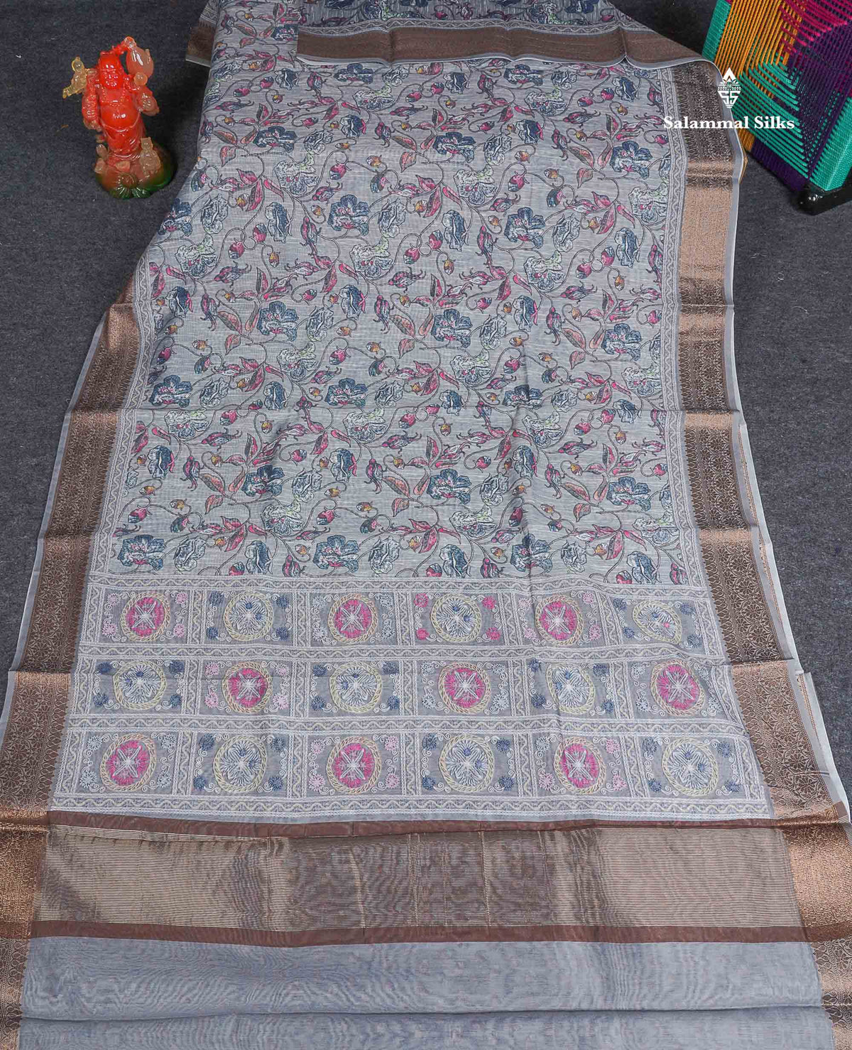 Cotton Mix Saree - Light Grey Colour Body With Fancy Border