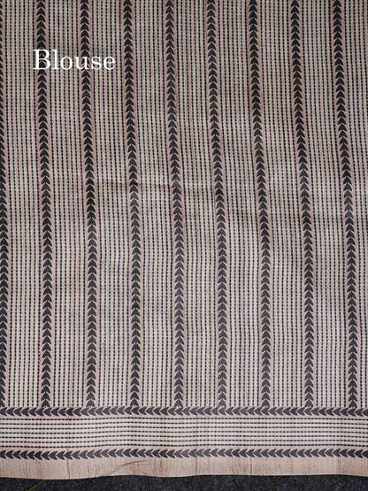 Semi Tussar Saree - Light Violet Along With Contrast Cream Sandal Blouse