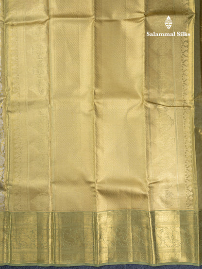 Light Elaichi Green Tissue Bridal Pure Kanjivaram Silk Saree With Contrast Light Green Traditional Evening Morning Border
