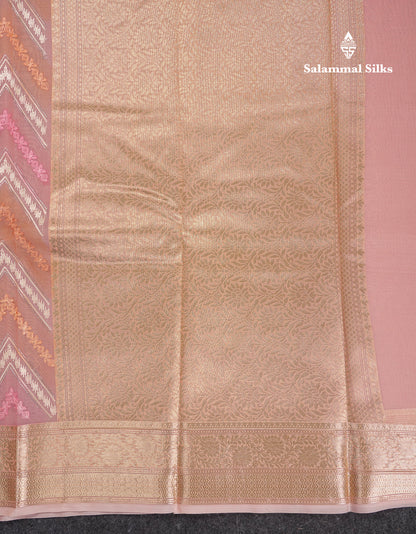 Beautiful Dark Peach Zig-Zag Thread Work Semi Organza Fancy Saree With Traditional Border