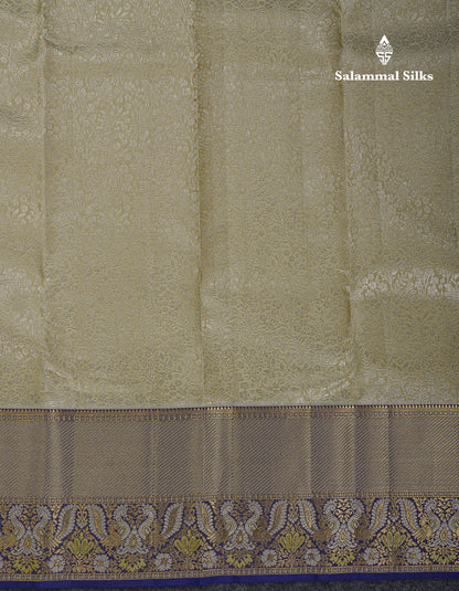 Beautiful Cream Bridal Pure Kanjivaram Silk Saree With Contrast Navy Blue Traditional Evening Morning Border