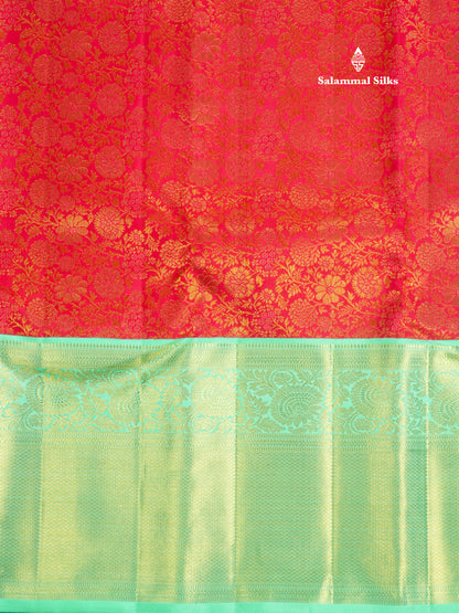 Beautiful Dual Tone Reddish Pink Pure Kanjivaram Silk Saree (2G) Zari With Contrast Rexona Green Border