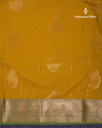 Beautiful Yellow Semi Silk Saree With Contrast Sapphire Green Blouse