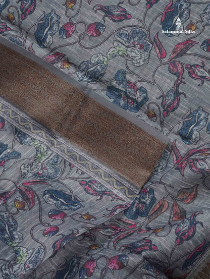 Cotton Mix Saree - Light Grey Colour Body With Fancy Border
