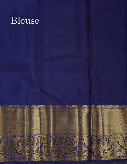 Beautiful Cream Bridal Pure Kanjivaram Silk Saree With Contrast Navy Blue Traditional Evening Morning Border