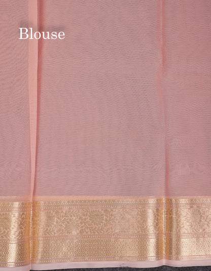 Beautiful Dark Peach Zig-Zag Thread Work Semi Organza Fancy Saree With Traditional Border