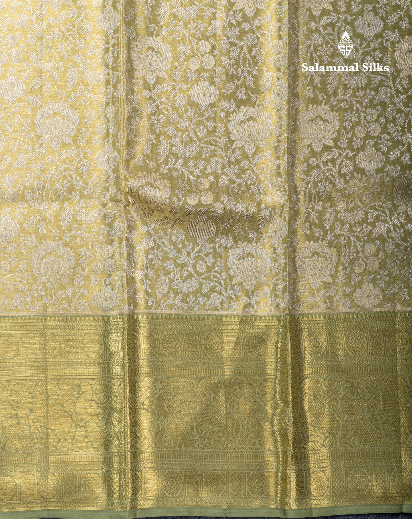 Light Elaichi Green Tissue Bridal Pure Kanjivaram Silk Saree With Contrast Light Green Traditional Evening Morning Border