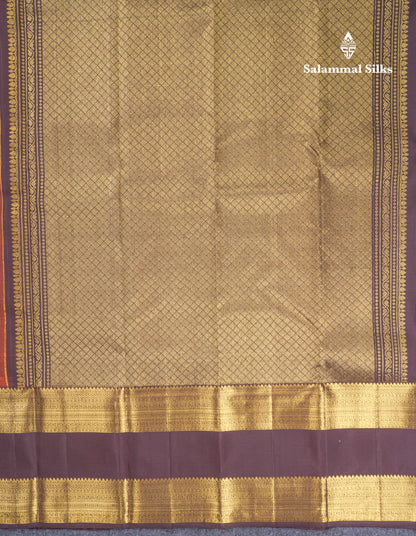 Rust Orange Beautiful Pure Kanjivaram Silk Saree With Dark Brown Double Border