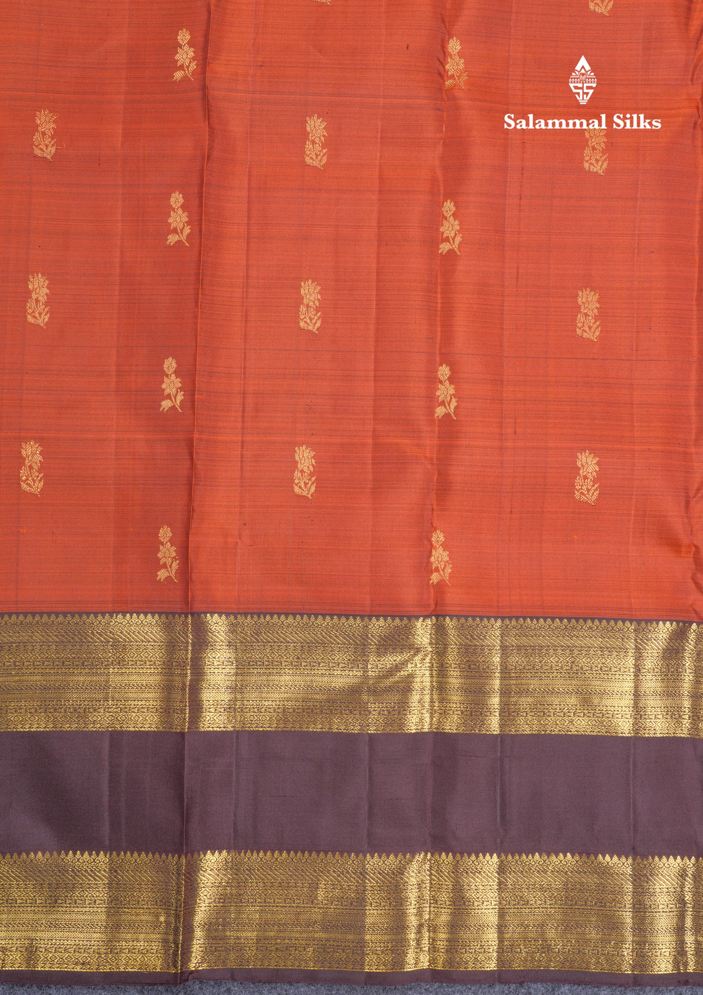 Rust Orange Beautiful Pure Kanjivaram Silk Saree With Dark Brown Double Border