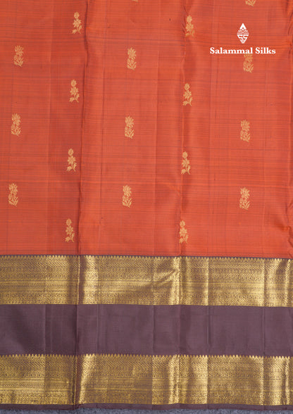 Rust Orange Beautiful Pure Kanjivaram Silk Saree With Dark Brown Double Border