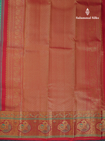 Beautiful Sapphire Green Bridal Pure Kanjivaram Silk Saree With Contrast Reddish Maroon Menakari Work Fancy Border