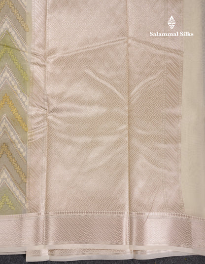 Beautiful Dark Peach Zig-Zag Thread Work Semi Organza Fancy Saree With Traditional Border