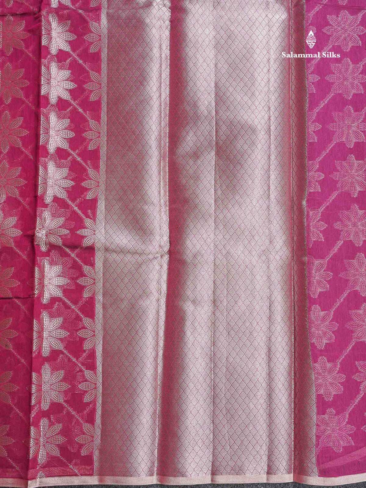 Cotton Mix Saree - Dark Magenta Colour Body Floral Desing With Small Ribbon Border