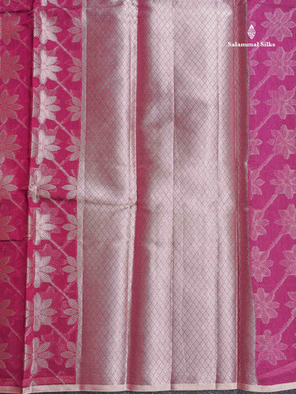 Cotton Mix Saree - Dark Magenta Colour Body Floral Desing With Small Ribbon Border