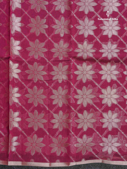 Cotton Mix Saree - Dark Magenta Colour Body Floral Desing With Small Ribbon Border