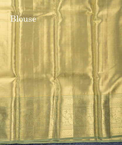 Light Elaichi Green Tissue Bridal Pure Kanjivaram Silk Saree With Contrast Light Green Traditional Evening Morning Border