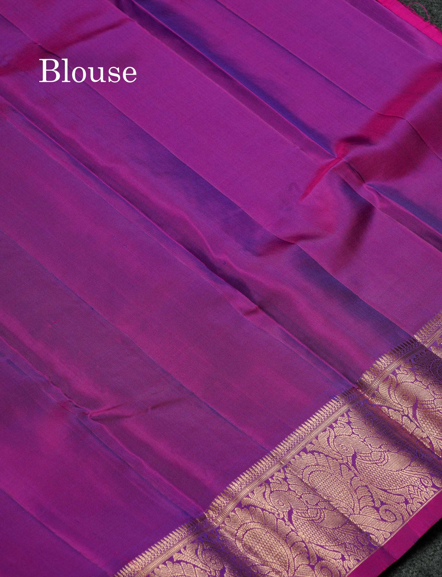Beautiful Dual Tone Peacock Green Menakari Work Pure Kanjivaram Silk Saree With Contrast Magenta Traditional Border