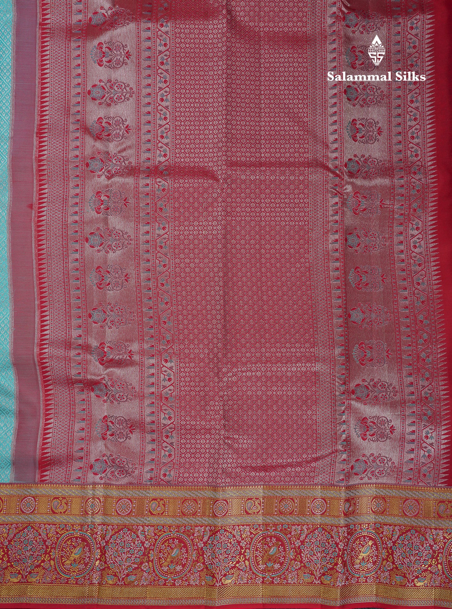 Beautiful Sapphire Blue Bridal Pure Kanjivaram Silk Saree With Contrast Chilly Red Menakari Work Fancy Border
