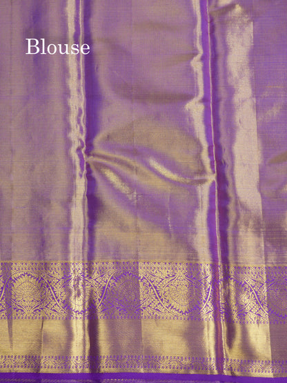 Tri Colour Pattern Fancy Pure Kanjivaram Silk Saree With Contrast Vadamalli Border