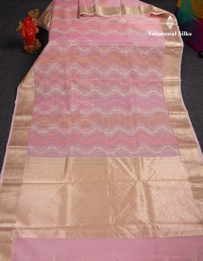 Beautiful Light Rexona Wave Pattern Thread Work Semi Organza Fancy Saree With Traditional Border