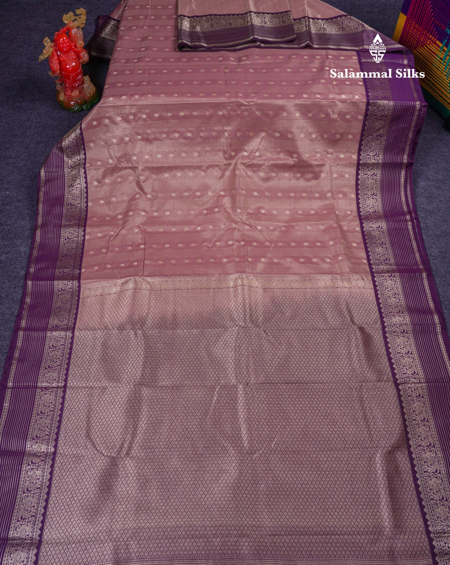 Beautiful Peach Semi Silk Saree With Contrast Dark Magenta Traditional Border