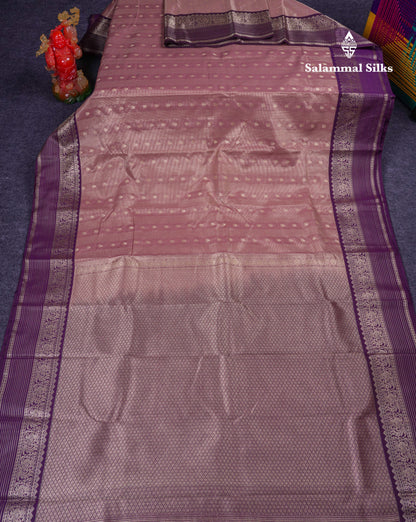 Beautiful Peach Semi Silk Saree With Contrast Dark Magenta Traditional Border