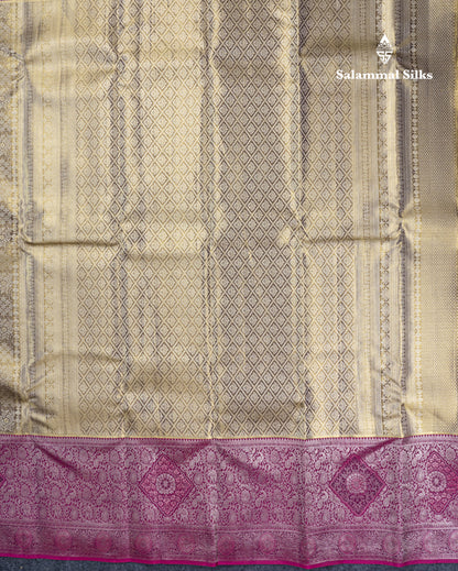 Army Green Tissue Fancy Bridal Pure Kanjivaram Silk Saree With Contrast Magenta Traditional Evening Morning Border