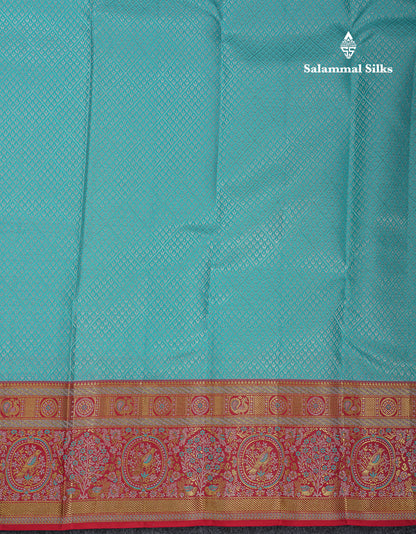 Beautiful Sapphire Blue Bridal Pure Kanjivaram Silk Saree With Contrast Chilly Red Menakari Work Fancy Border