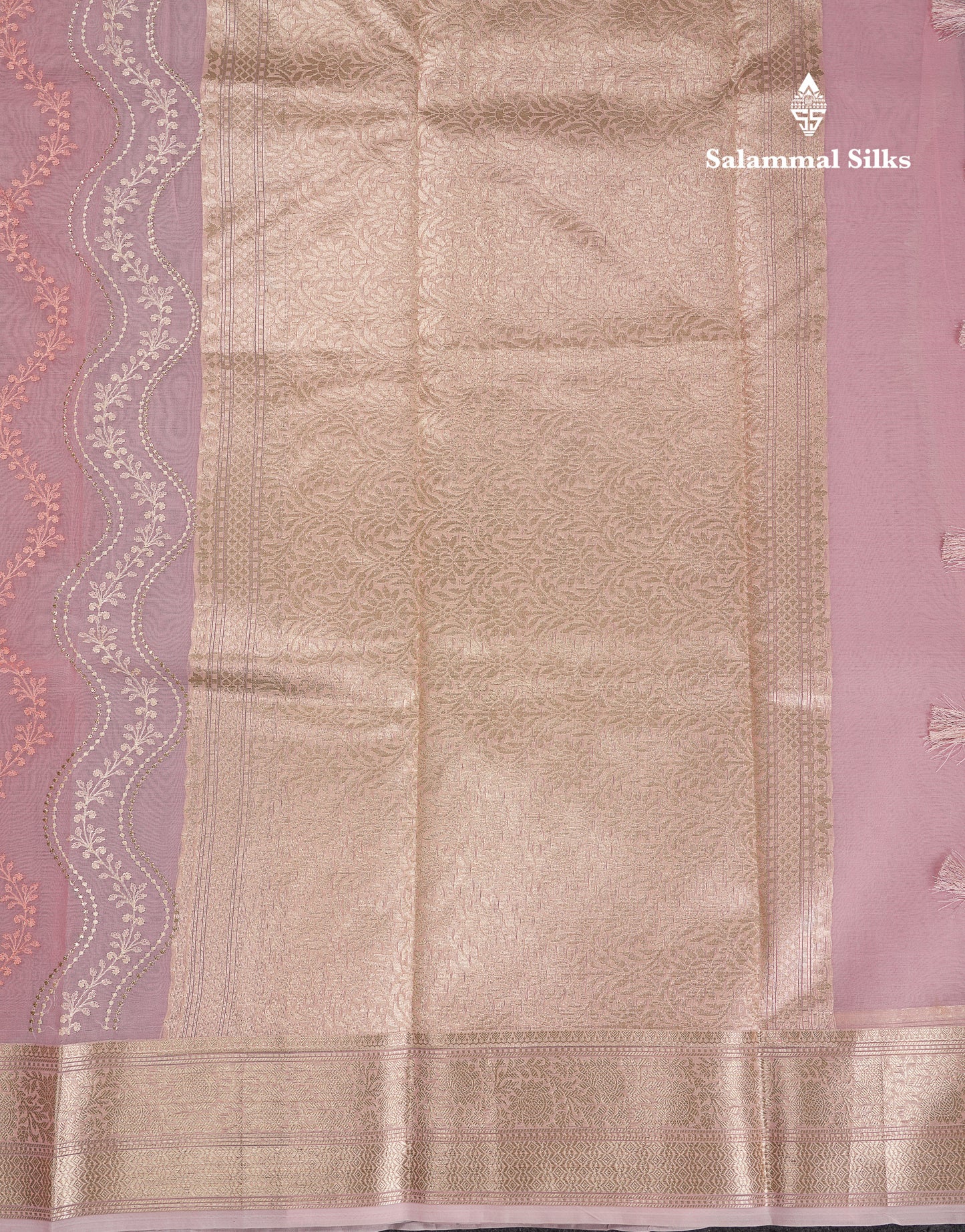 Beautiful Light Rexona Wave Pattern Thread Work Semi Organza Fancy Saree With Traditional Border