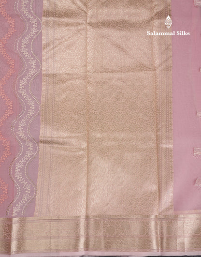 Beautiful Light Rexona Wave Pattern Thread Work Semi Organza Fancy Saree With Traditional Border