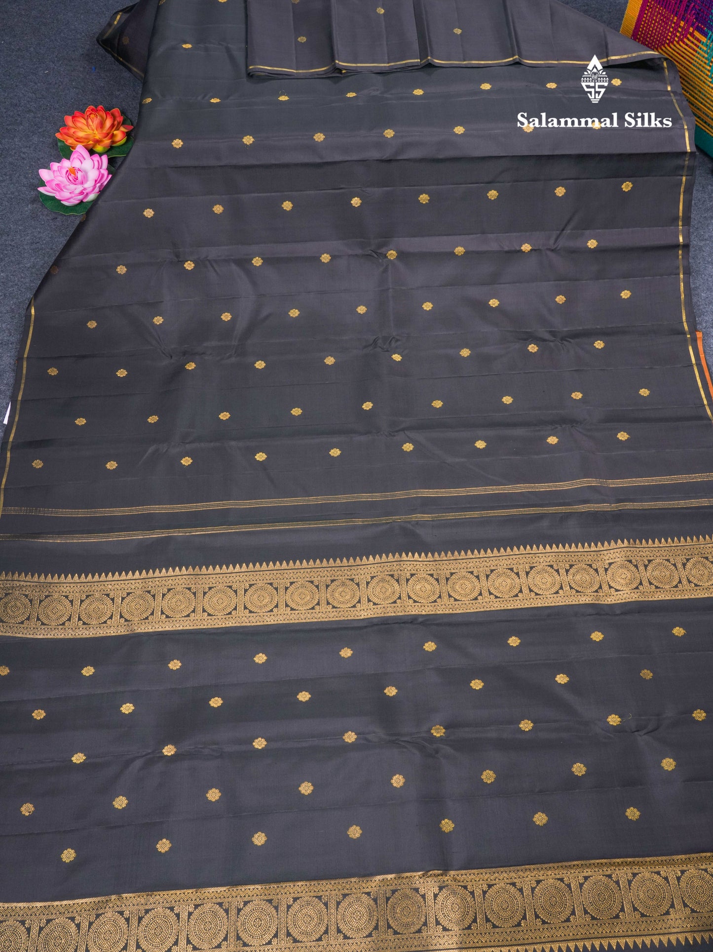 Dark Brown Beautiful Pure Kanjivaram Silk Sree With Small Border