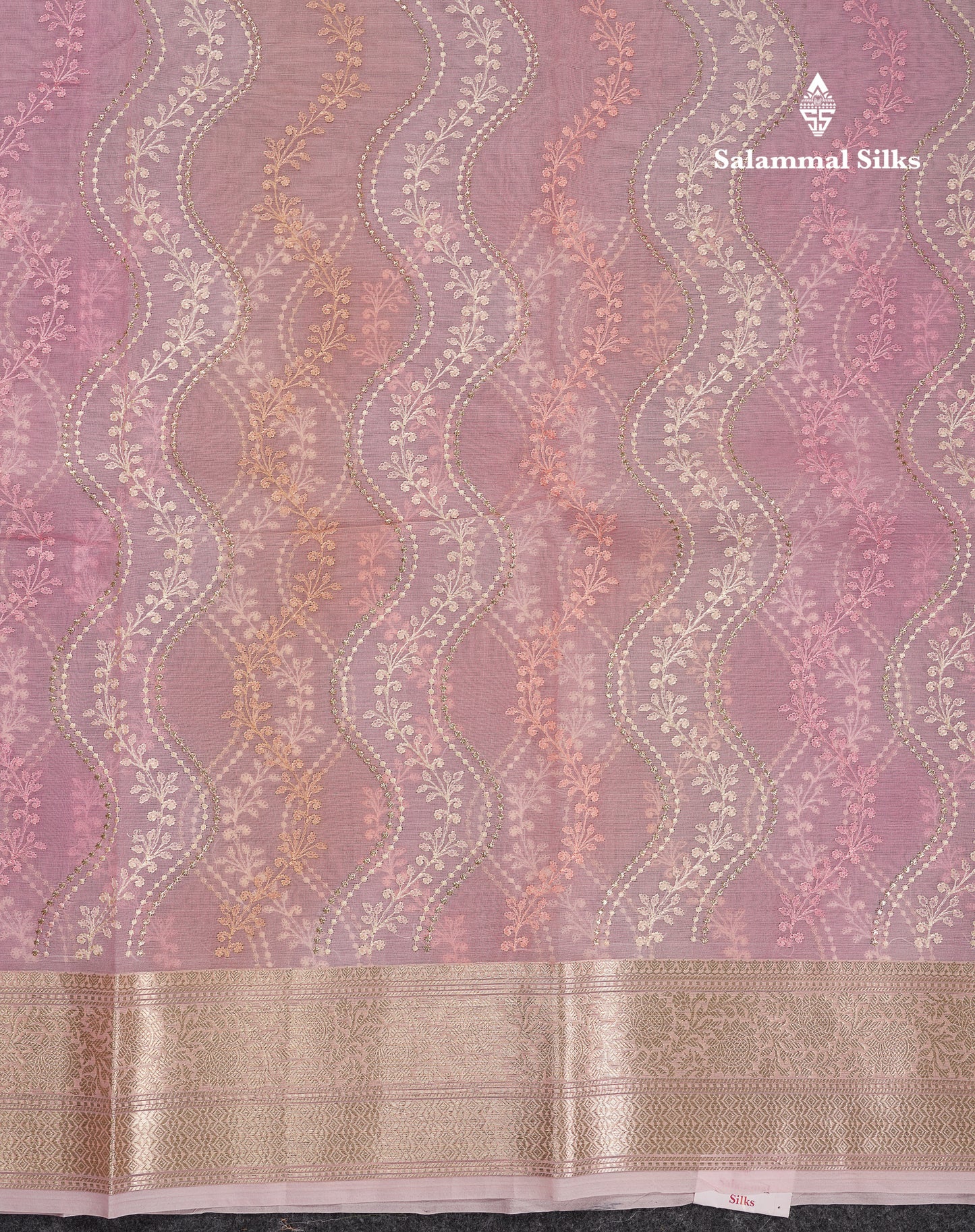 Beautiful Light Rexona Wave Pattern Thread Work Semi Organza Fancy Saree With Traditional Border
