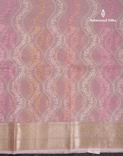 Beautiful Light Rexona Wave Pattern Thread Work Semi Organza Fancy Saree With Traditional Border