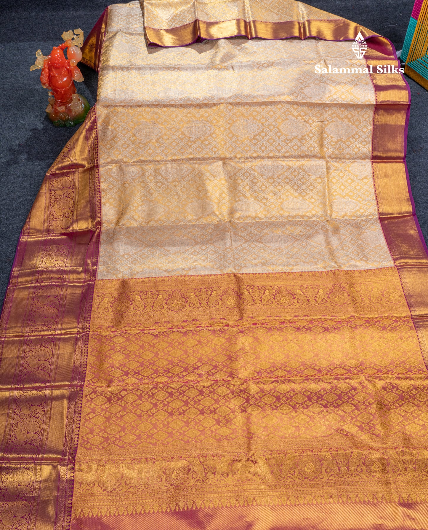 Dark Sandal Tissue Bridal Pure Kanjivaram Silk Saree With Contrast Dark Purple Evening Morning Traditional Border