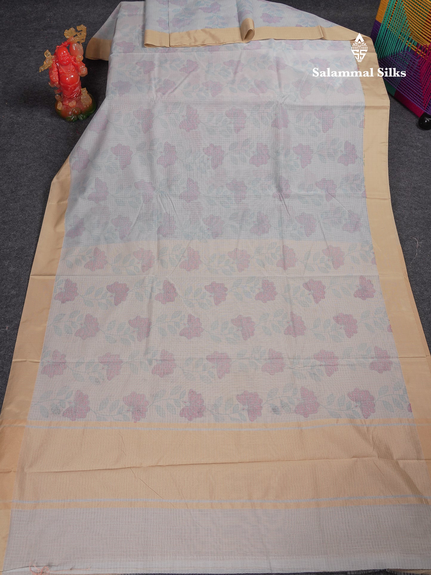 Beautiful Pastel Blue Kota Cotton Fancy Saree With Contrast Sandal Plain Border